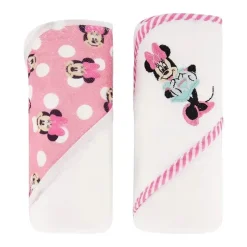 Cudlie Mickey & Minnie|Baby Bath Towels*- Disney Baby Girl 2Pk Rolled/Carded Hooded Towels, Minnie Mouse