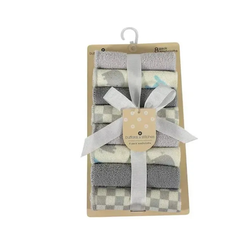 Cudlie Baby Washcloths*- 8Pc Rolled Wc On Card - Elephant Check New