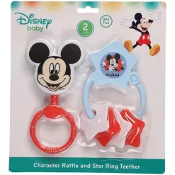 Cudlie Mickey & Minnie*- 2Pk Disney Mickey Mouse Rattle & Keyring Teether