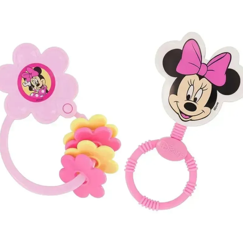 Cudlie Mickey & Minnie|Rattles & Teethers*- 2Pk Disney Minnie Mouse Character Shape Rattle and Keyring Teether