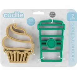 Cudlie Toys For 0-12 Months|Gift For Baby*- 2Pk Food Grade Silicone Teether, Coffee & Muffin