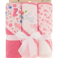 Cudlie Baby Bath Towels*- 3Pk Rolled/Carded Hooded Towel, Hello Floral