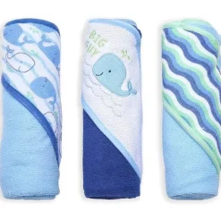 Cudlie Baby Bath Towels*- 3Pk Rolled/Carded Hooded Towel, Big Guy Whale
