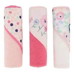 Cudlie Baby Bath Towels*- 3Pk Rolled/Carded Hooded Towel, Fresh Floral