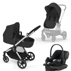 Cybex Travel Systems*- EOS Travel System, Stroller + Aton G Infant Car Seat Moon Black (Silver Frame)