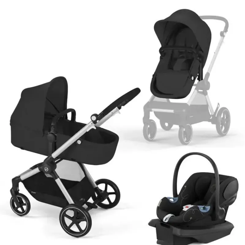 Cybex Travel Systems*- EOS Travel System, Stroller + Aton G Infant Car Seat Moon Black (Silver Frame)