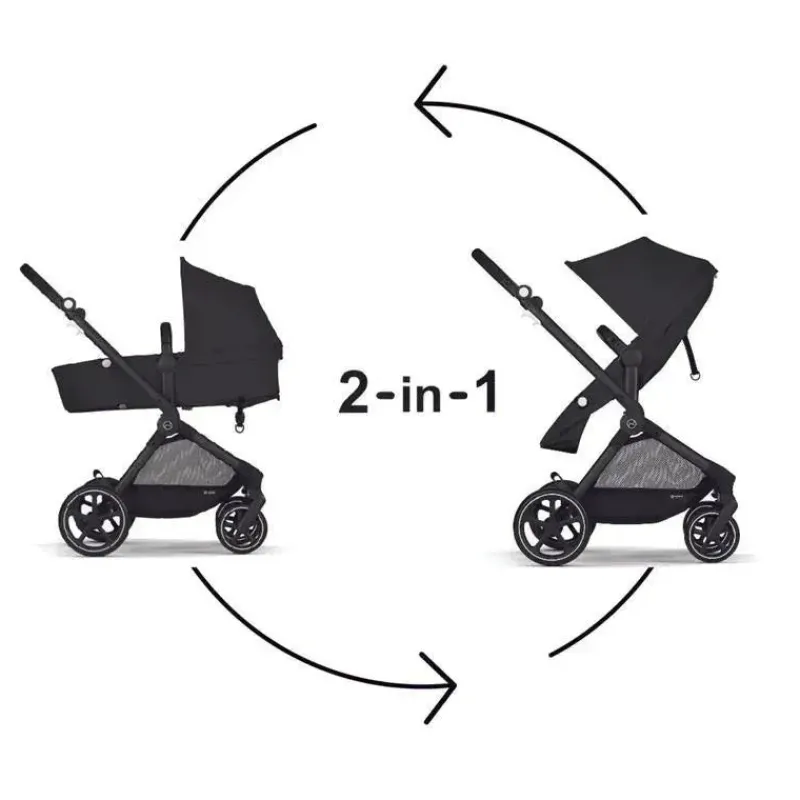 Cybex Travel Systems*- EOS Travel System, Stroller + Aton G Infant Car Seat Moon Black (Silver Frame)