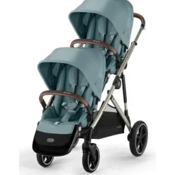 Cybex Double Strollers*- Gazelle S 2 Double Stroller Bundle, Sky Blue/Silver Frame