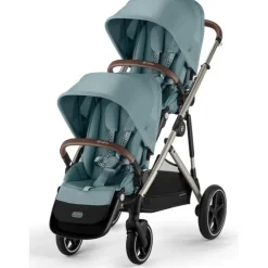Cybex Double Strollers*- Gazelle S 2 Double Stroller Bundle, Sky Blue/Silver Frame