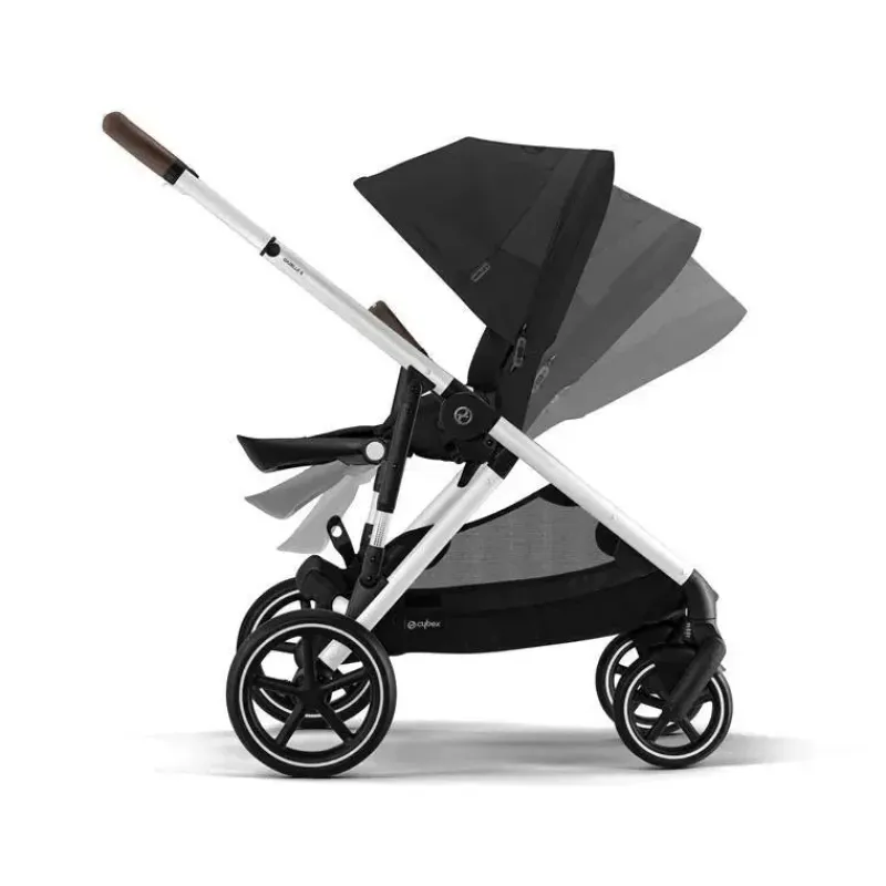 Cybex Single To Double Strollers|Double Strollers*- Gazelle S 2 Single-to-Double Stroller, Silver Frame/Moon Black