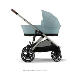 Cybex Single To Double Strollers|Double Strollers*- Gazelle S 2 Single-to-Double Stroller, Taupe Frame/Sky Blue
