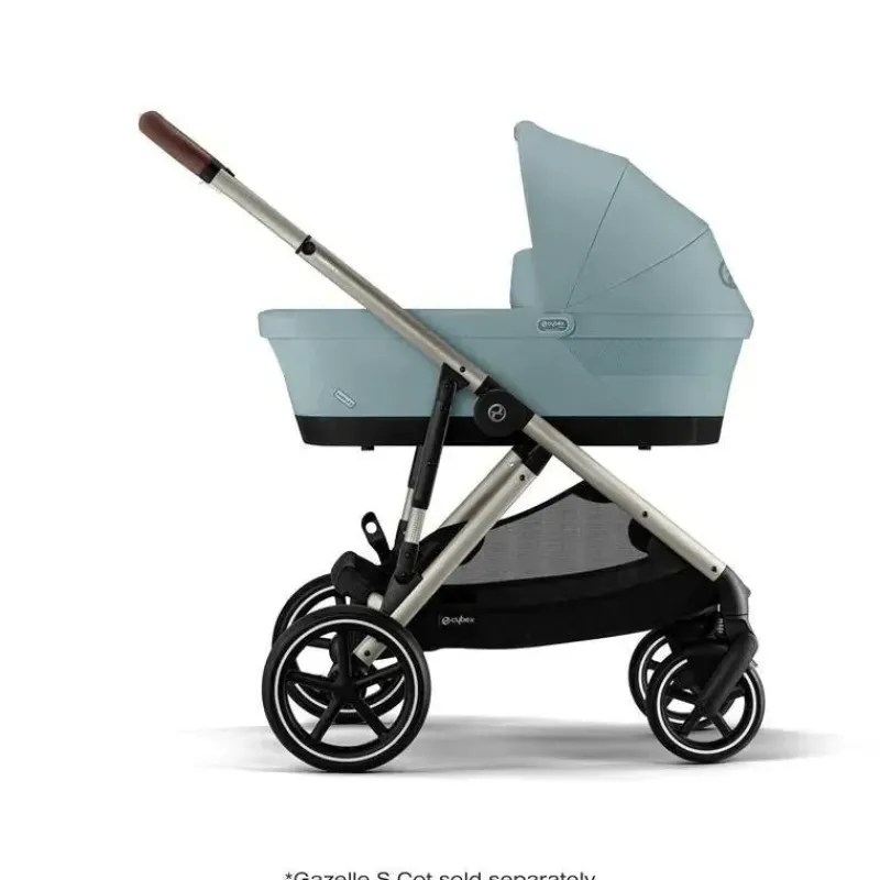 Cybex Single To Double Strollers|Double Strollers*- Gazelle S 2 Single-to-Double Stroller, Taupe Frame/Sky Blue