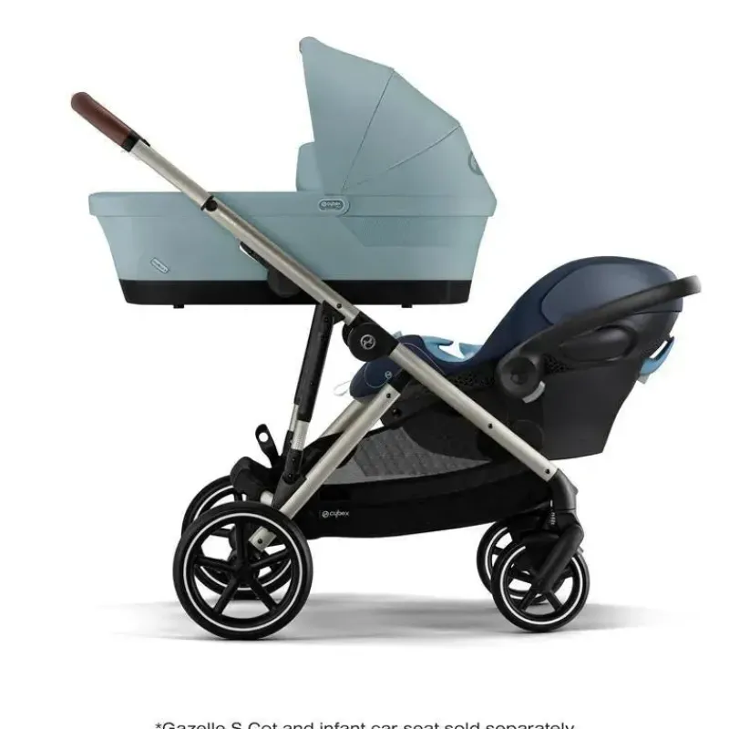 Cybex Single To Double Strollers|Double Strollers*- Gazelle S 2 Single-to-Double Stroller, Taupe Frame/Sky Blue