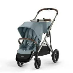 Cybex Single To Double Strollers|Double Strollers*- Gazelle S 2 Single-to-Double Stroller, Taupe Frame/Sky Blue