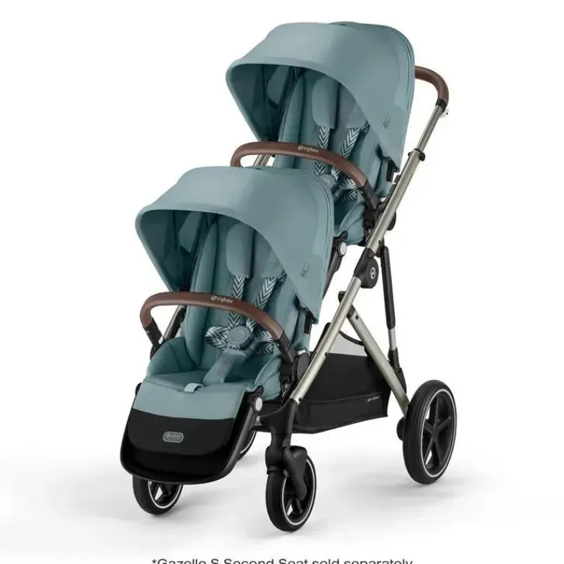 Cybex Single To Double Strollers|Double Strollers*- Gazelle S 2 Single-to-Double Stroller, Taupe Frame/Sky Blue