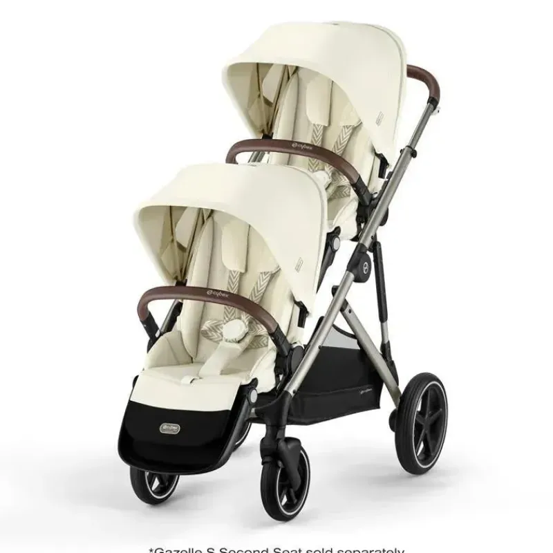 Cybex Single To Double Strollers|Double Strollers*- Gazelle S 2 Single-to-Double Stroller, Taupe Frame/Seashell Beige