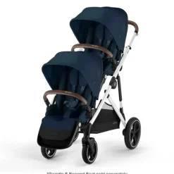 Cybex Single To Double Strollers|Double Strollers*- Gazelle S 2 Single-to-Double Stroller, Silver Frame/Ocean Blue