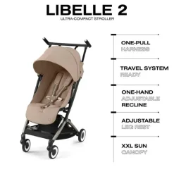 Cybex Lightweight Strollers*- Libelle Lightweight Travel Baby Stroller with Ultra Compact Carry On Fold, Almond Beige