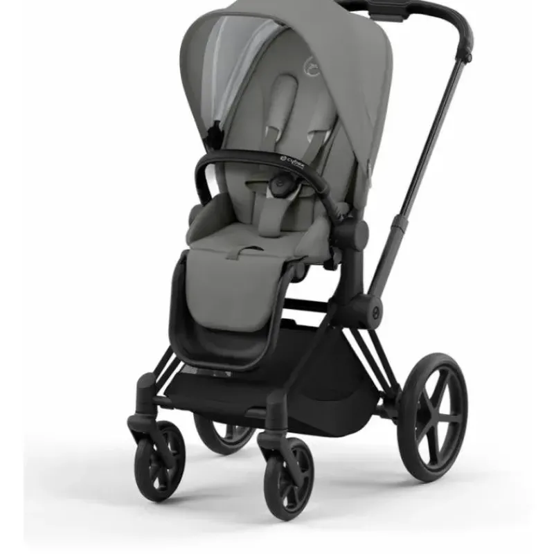 Cybex Single Strollers*- Priam4, Matte Black/Black + Soho Grey Seat Pack
