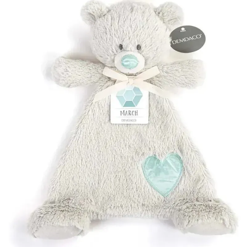 Demdaco Plush & Stuffed Animals|Birthday Party*- Birthstone Color Aquamarine and Grey, Stuffed Animal Blankie Bear March