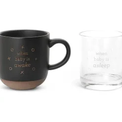 Demdaco Gift For Dad*- Mug & Whiskey Glass Set, When Baby Wakes/Sleeps