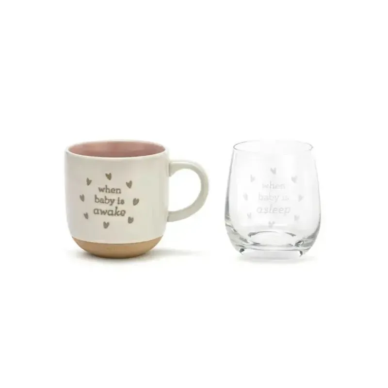 Demdaco Gift For Mom*- Mug And Wine Glass Set, When Baby Wakes/Sleeps