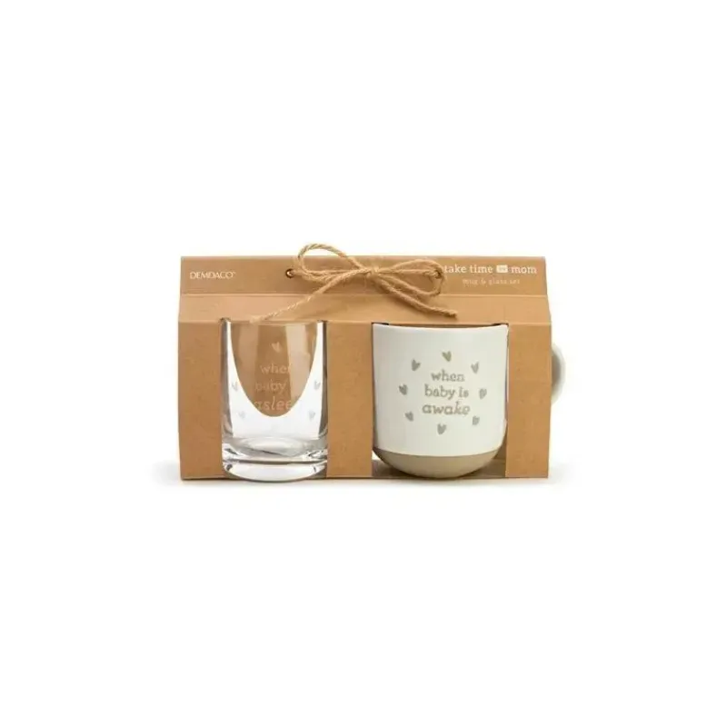 Demdaco Gift For Mom*- Mug And Wine Glass Set, When Baby Wakes/Sleeps