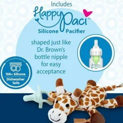 Dr. Brown's Rattles & Teethers|Toys For 0-12 Months*Dr Brown - Baby Lovey Pacifier and Teether Holder, Giraffe with Green HappyPaci, 0-6m