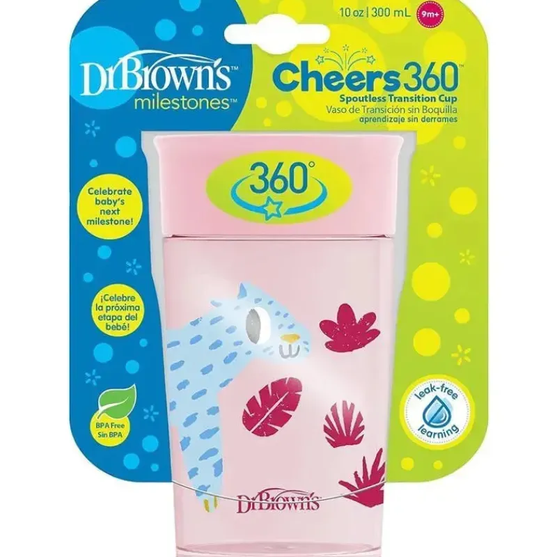 Dr. Brown's Straw, Sippy & Training Cups|Dishes, Utensils & Food Containers*Dr Brown - Milestones Cheers 360 Transition Sippy Cup, Pink Leopard, 10 oz