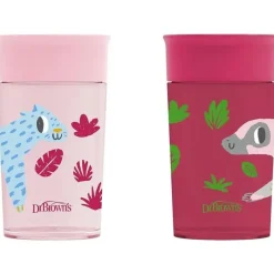 Dr. Brown's Straw, Sippy & Training Cups|Dishes, Utensils & Food Containers*Dr Brown - Milestones Cheers 360 Transition Sippy Cup, Pink Leopard and Red Lemur, 10 oz, 2 Pack