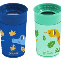 Dr. Brown's Straw, Sippy & Training Cups|Dishes, Utensils & Food Containers*Dr Brown - Milestones Cheers 360 Transition Sippy Cup, Blue Alligator and Turquoise Snake, 10 oz, 2 Pack