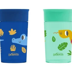 Dr. Brown's Straw, Sippy & Training Cups|Dishes, Utensils & Food Containers*Dr Brown - Milestones Cheers 360 Transition Sippy Cup, Blue Alligator and Turquoise Snake, 10 oz, 2 Pack