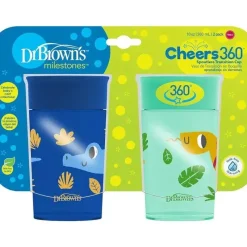 Dr. Brown's Straw, Sippy & Training Cups|Dishes, Utensils & Food Containers*Dr Brown - Milestones Cheers 360 Transition Sippy Cup, Blue Alligator and Turquoise Snake, 10 oz, 2 Pack