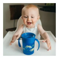 Dr. Brown's Straw, Sippy & Training Cups|Dishes, Utensils & Food Containers*Dr. Brown - Smooth Wall Cheers360 Cup W/ Handles, 7 Oz/200 Ml, Blue Deco (6M+), 1-Pack