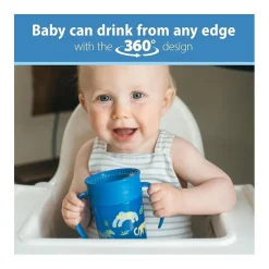 Dr. Brown's Straw, Sippy & Training Cups|Dishes, Utensils & Food Containers*Dr. Brown - Smooth Wall Cheers360 Cup W/ Handles, 7 Oz/200 Ml, Blue Deco (6M+), 1-Pack