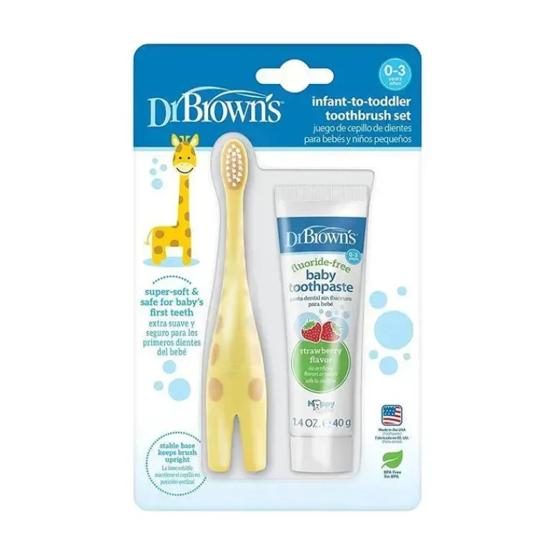 Dr. Brown's Oral & Nasal Care*Dr. Brown - Training Toothbrush Set with Strawberry Fluoride-Free Toothpaste