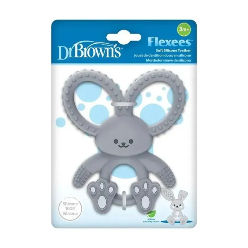 Dr. Brown's Rattles & Teethers|Toys For 0-12 Months*Dr. Brown's - Flexees Bunny Silicone Teether, Gray