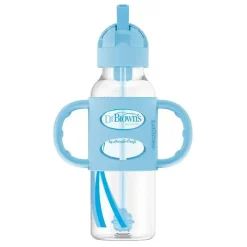 Dr. Brown's Straw, Sippy & Training Cups|Dishes, Utensils & Food Containers*Dr. Brown's - Narrow Sippy Straw Bottles W/ Silicone Handles, Blue
