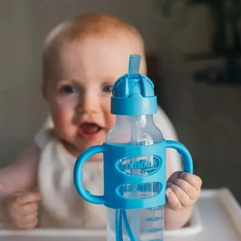 Dr. Brown's Straw, Sippy & Training Cups|Dishes, Utensils & Food Containers*Dr. Brown's - Narrow Sippy Straw Bottles W/ Silicone Handles, Blue