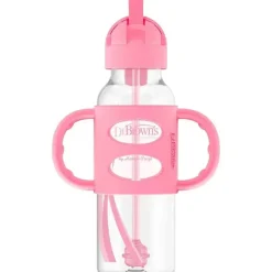 Dr. Brown's Straw, Sippy & Training Cups|Dishes, Utensils & Food Containers*Dr. Brown's - 8Oz Narrow Sippy Straw Bottles W/ Silicone Handles, Pink