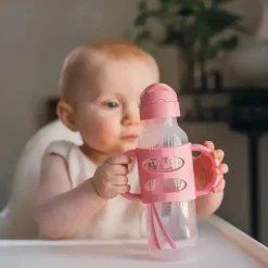 Dr. Brown's Straw, Sippy & Training Cups|Dishes, Utensils & Food Containers*Dr. Brown's - 8Oz Narrow Sippy Straw Bottles W/ Silicone Handles, Pink