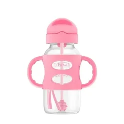 Dr. Brown's Straw, Sippy & Training Cups|Dishes, Utensils & Food Containers*Dr. Brown's - Wide-Neck Sippy Straw Bottles W/ Silicone Handles, Pink