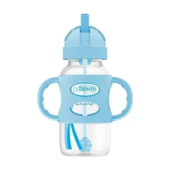 Dr. Brown's Straw, Sippy & Training Cups|Dishes, Utensils & Food Containers*Dr. Brown's - Wide-Neck Sippy Straw Bottles W/ Silicone Handles, Blue