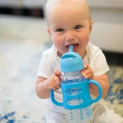 Dr. Brown's Straw, Sippy & Training Cups|Dishes, Utensils & Food Containers*Dr. Brown's - Wide-Neck Sippy Straw Bottles W/ Silicone Handles, Blue