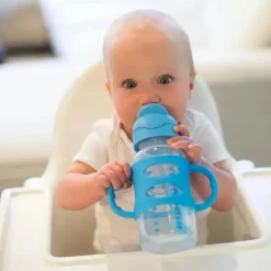 Dr. Brown's Straw, Sippy & Training Cups|Dishes, Utensils & Food Containers*Dr. Brown's - Wide-Neck Sippy Straw Bottles W/ Silicone Handles, Blue