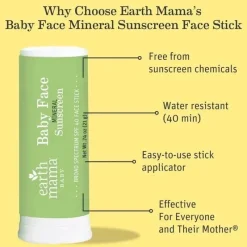 Earth Mama Cool Baby Products|Gift For Mom*- Baby Face Mineral Sunscreen Stick SPF 40