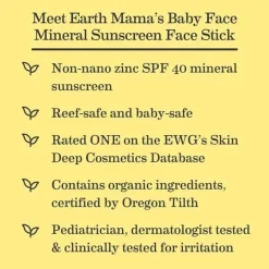 Earth Mama Cool Baby Products|Gift For Mom*- Baby Face Mineral Sunscreen Stick SPF 40