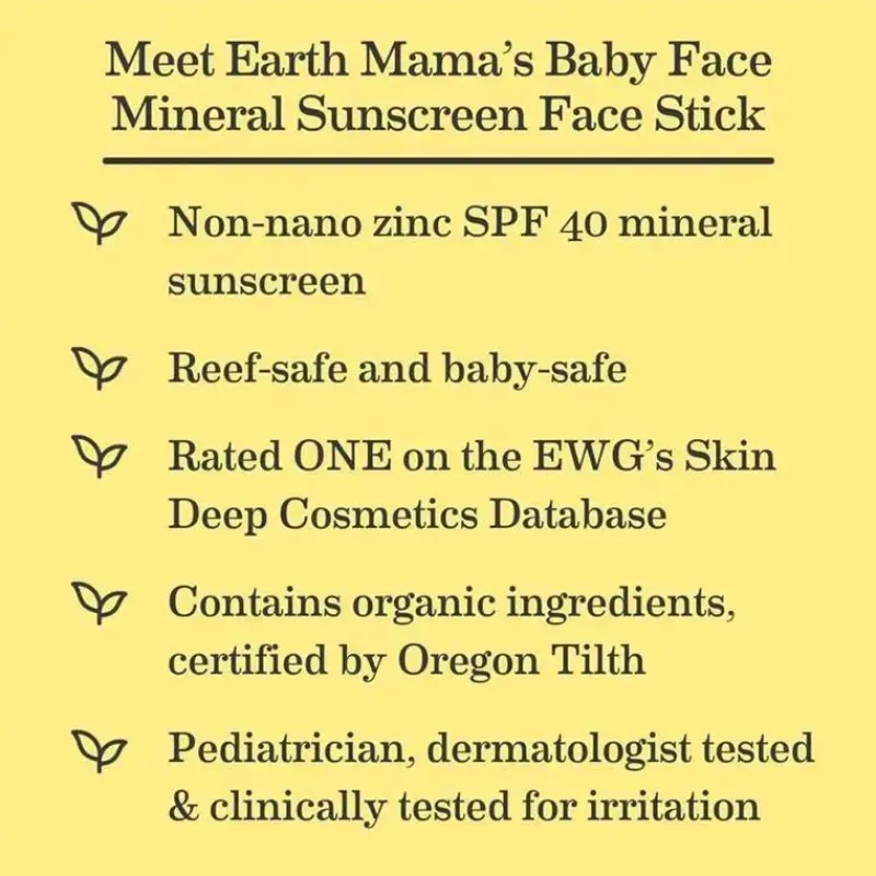 Earth Mama Cool Baby Products|Gift For Mom*- Baby Face Mineral Sunscreen Stick SPF 40