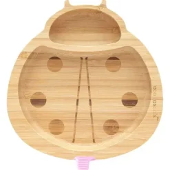 Eco Rascals Suction Plates & Bowls|Dishes, Utensils & Food Containers*- Bamboo Suction Plate, Ladybird, Pink