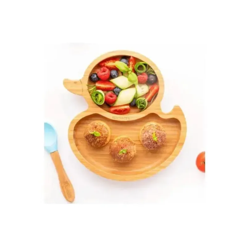 Eco Rascals Suction Plates & Bowls|Dishes, Utensils & Food Containers*Bamboo Suction Plate With Two Sections Duck, Yellow